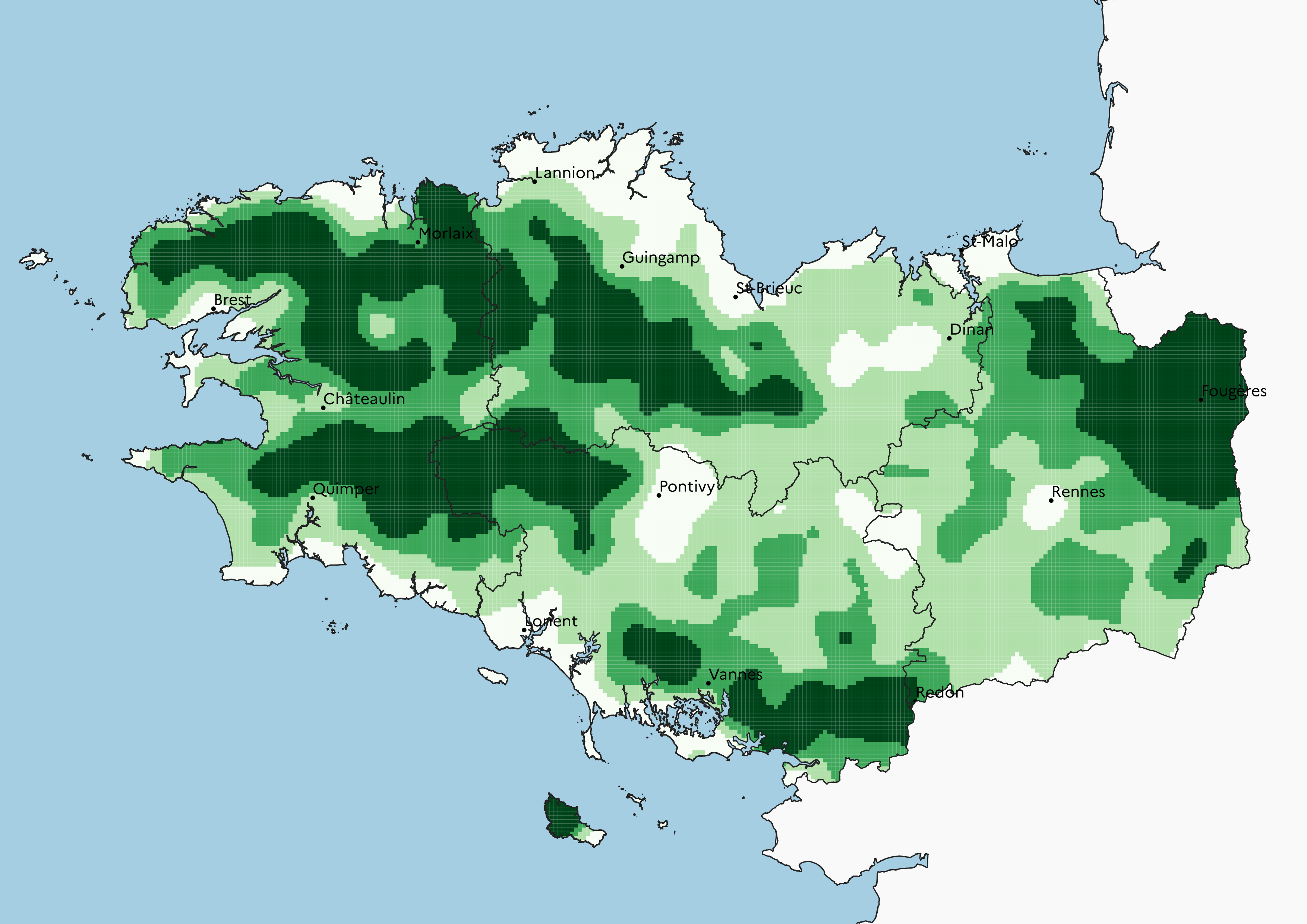 Figure 3 - Les surfaces toujours en herbe des exploitations dans le territoire breton en 2020 - voir la transcription ci-dessous