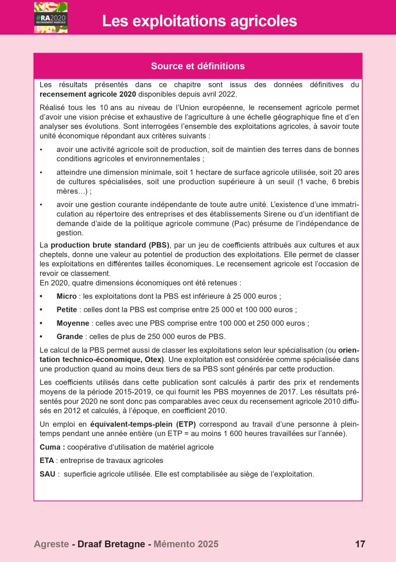 Image 9 : Aperçu de la page 17 du Mémento 2025 (exploitations agricoles)