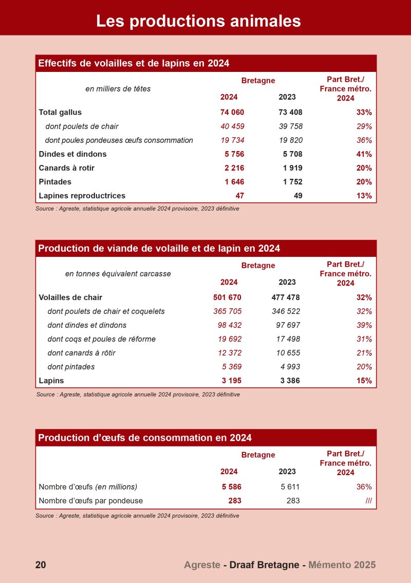 Image 2 : Aperçu de la page 20 du Mémento 2025 (productions animales)