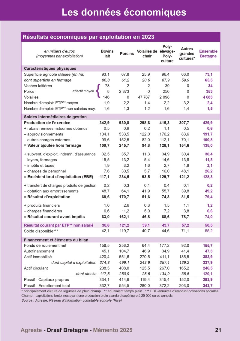 Image 1 : Aperçu de la page 21 du Mémento 2025 (données économiques)